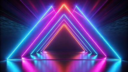 Fototapeta premium Abstract background with triangle neon lights, neon, lights, geometric, abstract, futuristic, vibrant, glow, technology, digital