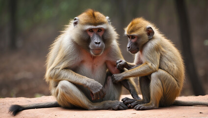 Obraz premium Baboon Grooming Its Young