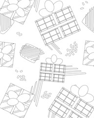 Coloring Book with Engaging and whimsical Gift Boxes as Christmas Decor, Outline Vector Stock Illustration