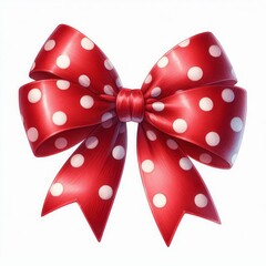 Red bow with white polka dots isolated on a white background. Decorative ribbon for gift wrapping or festive design. Watercolor style