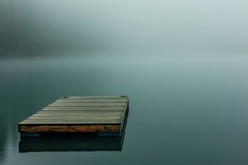 Naklejka premium A pier juts into the mirror-like waters of Breton Bay, in Leonardtown, Maryland.. Beautiful simple AI generated image