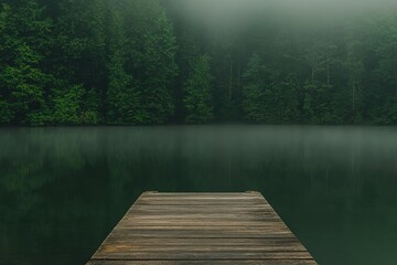 Naklejka premium A pier juts into the mirror-like waters of Breton Bay, in Leonardtown, Maryland.. Beautiful simple AI generated image