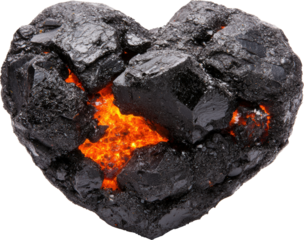 Heart-shaped coal with glowing ember core