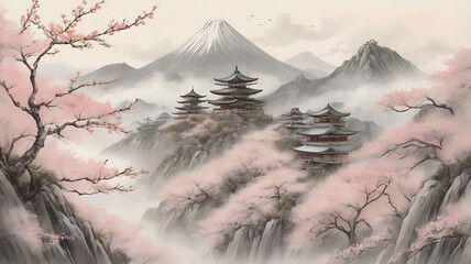 Traditional japanese winter forest outdoors woodland nature.