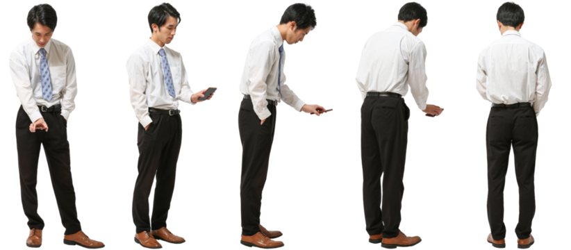 男性ビジネス全身写真_ワイシャツ_スマホ