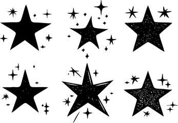 Obraz premium A collection of black star illustrations featuring various shapes and sizes, perfect for decorative designs or celestial themes.