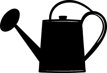 A simple black silhouette of a watering can, ideal for gardening and plant care illustrations.