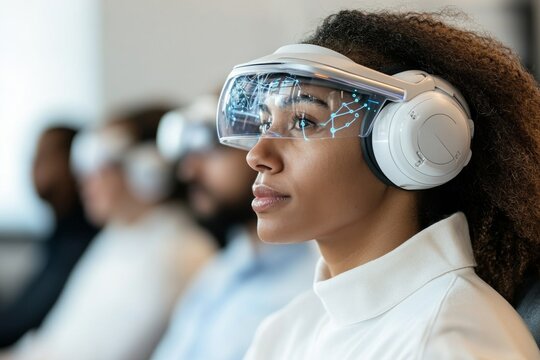 Virtual reality experience engages participants during a technology workshop in a modern meeting room