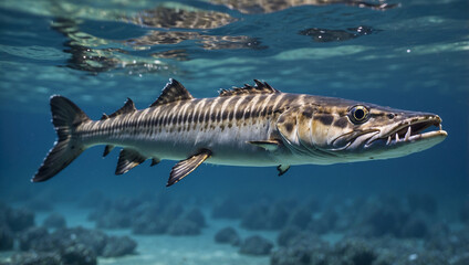 Barracuda Swimming in Deep Blue Waters