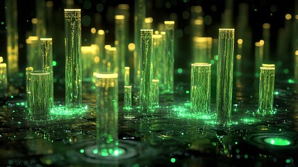 Surging crypto value is depicted by rising green candlesticks. This graphical representation visualizes volume and time intervals. 