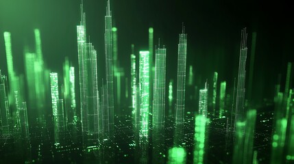 Surging crypto value is depicted by rising green candlesticks. This graphical representation visualizes volume and time intervals. 