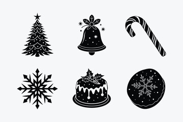 Set  of  Christmas Vector Icon Silhouette Vector, Background, Black, Isolated
