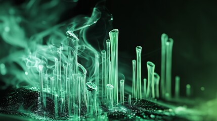 Surging crypto value is depicted by rising green candlesticks. This graphical representation visualizes volume and time intervals. 
