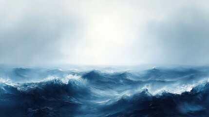 Serene Abstract Ocean Watercolor Painting Calm Blue Waves Summer Art Background Light Texture