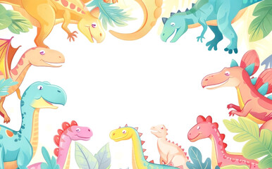 Obraz premium Delightful dinosaur cartoon illustration with vibrant colors and playful expressions, perfect for children decor