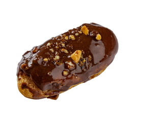 Eclair covered in a glossy chocolate icing