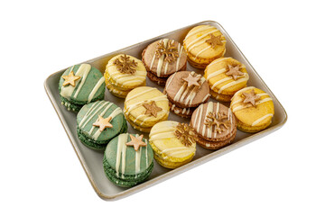 Delicious Christmas macarons decorated with stars