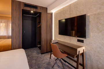 Work desk and chair, workspace in a hotel room