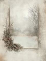 Ventana de navidad con paisaje invernal