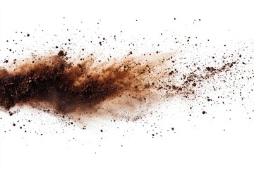 Dark chocolate granules scattered on white background with texture and abstract pattern in modern...