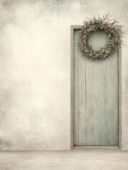 Puerta navideña con corona de acebo