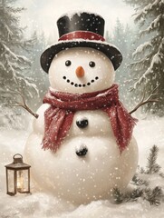 Muñeco de nieve navideño con árboles