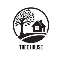 Fototapeta premium tree house vector art illustration logo design
