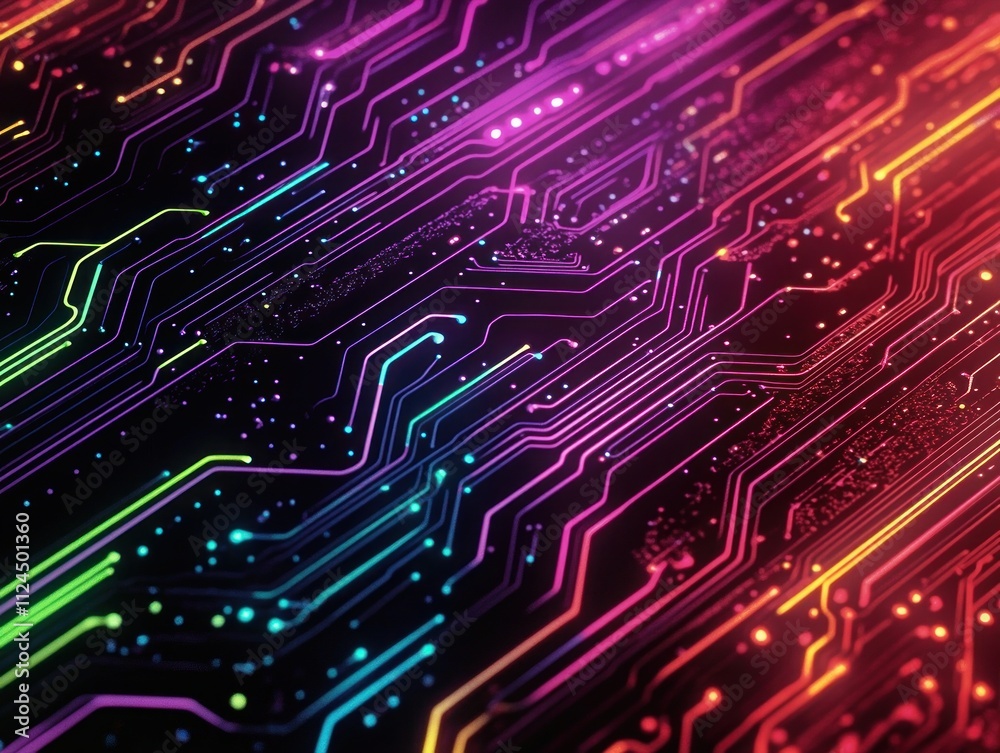Aufkleber abstract circuit board design with neon colors and high contrast background