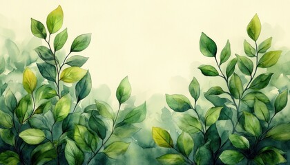 watercolor leaves background invitation card design vintage floral botanical illustration frame spring summer foliage decor