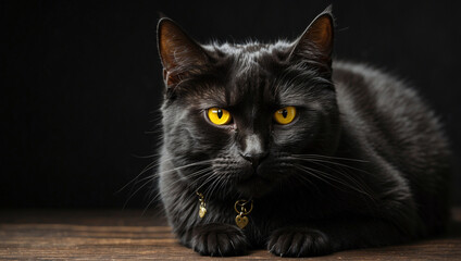 Black Cat with Piercing Yellow Eyes