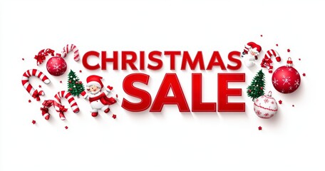 Christmas sale banner with red background and snowflakes