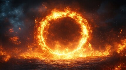 Fototapeta premium Fiery Circular Portal Abstract Art with Swirling Flames and High Contrast Lighting