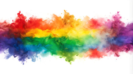 LGBTQ+ Watercolor Abstract Banner with Vibrant Rainbow Colors - Smoke and Dust Texture Isolated on White Background.