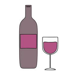 illustration of glass of wine and bottle of wine, showing beverage menu