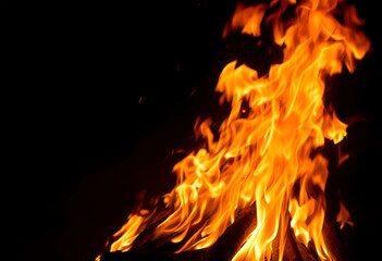 Fototapeta premium Flames of fire burning against a dark background