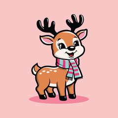 Cheerful Cartoon Reindeer in a Scarf