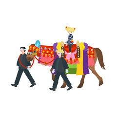 チャグチャグ馬コ。フラットなベクターイラスト。
Chagu Chagu Umakko (horse festival of Iwate, Japan). Flat vector illustration.