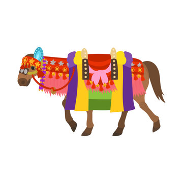 チャグチャグ馬コの馬。フラットなベクターイラスト。
Chagu Chagu Umakko (horse festival of Iwate, Japan) horse. Flat vector illustration.
