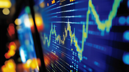A Close-Up of a Digital Stock Market Screen Displaying a Graph with an Upward Trend, Symbolizing a Stock Buyback, Set Against a Blurred Background of Financial Charts and Candlestick Patterns