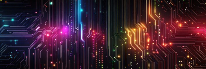 Neon Abstract Circuit Board Design Vibrant Colorful Pattern Technology Background