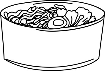 Line Art Bowl of Noodles with Toppings.