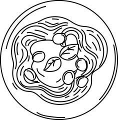 Line Drawing of Pasta Dish with Garnish.