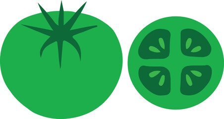  Green Tomato whole and slice vegetable icon collection vector design.