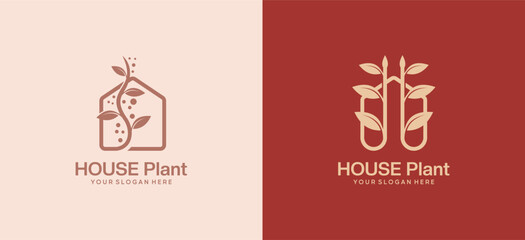 Soft color house and plant logo, symbol of comfortable living