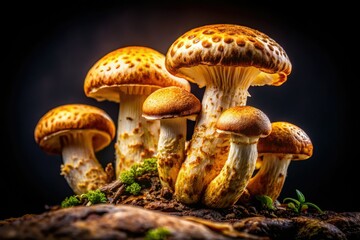 Night Photography Matsutake Mushrooms, Detailed Macro Shot, Isolated Fungi, Edible Mushroom, Autumn Harvest, Gourmet Food