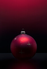 Red Christmas tree ball on a dark background with red backlight. Holiday Background.