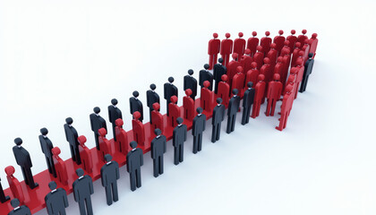 Fototapeta premium Red and Black Figures in Arrow Formation