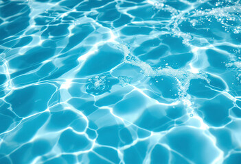 A swimming pool with clear blue water and white foamy waves, with a tiled bottom visible underneath