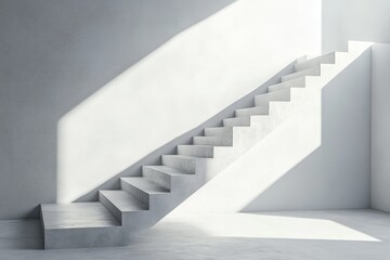 Minimalist concrete staircase with striking shadows, highlighting the architectural elegance and clean lines of modern design.