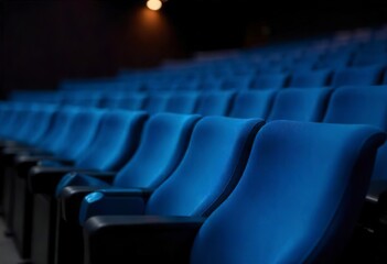 Obraz premium Rows of blue theater seats in an auditorium or stadium